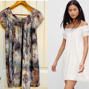 Talula Horatio Off The Shoulder Trapeze Dress Pink/Green/Purple Pastel Print. M